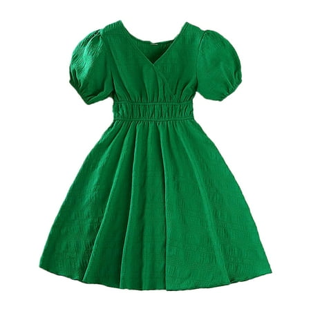 Child Baby Girls Dress Solid Color Short Sleeve V-Neck Summer Pleated Midi Wrap Puff Casual Chiffon A-Line Flowy Sundress Soft Stylish Dresses
Child Baby Girls Dress Solid Color Short Sleeve V-Neck Summer Pleated Midi Wrap Puff Casual Chiffon A-Line Flowy Sundress Soft Stylish Dresses
