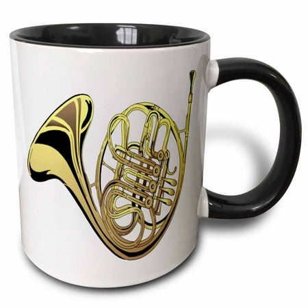 3dRose Large Gold French Horn - Two Tone Black Mug 11-ounce
