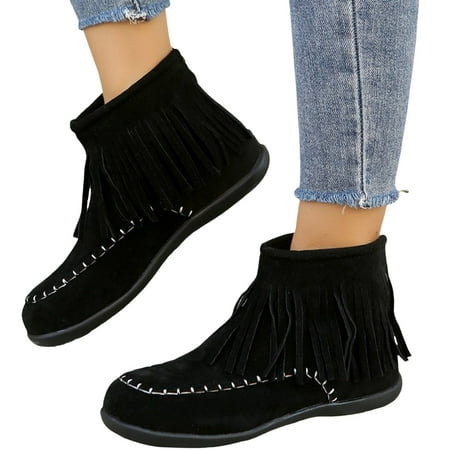 Mepaouo Women Tassels Riding Boots Vintage Round Toe Fringe Walking Slip on Ankle Booties(Black 9)
Mepaouo Women Tassels Riding Boots Vintage Round Toe Fringe Walking Slip on Ankle Booties(Black 9)