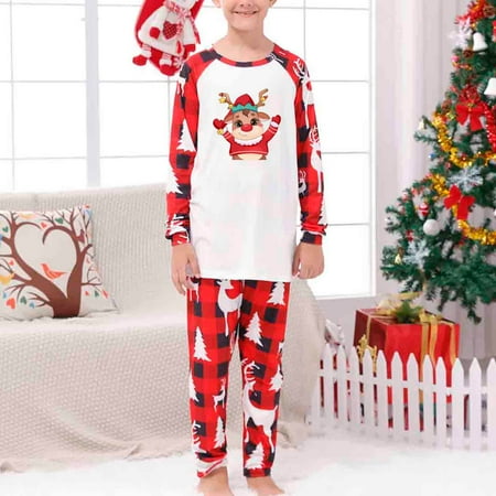 Tfalo Christmas Pajamas For Family Parent-Child Warm Christmas Set Printed Home Wear Pajamas Two-Piece Kid Set