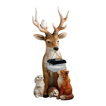 GYZEE Solar Tree Deer Rabbit Hedgehog Grease Wolf Statue Ornament Decoration
