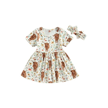 aturustex 1 2 3 4 5T Toddler Girl 2Pcs Summer Outfits Short Sleeve Cow Floral Print Dress + Headband Set
aturustex 1 2 3 4 5T Toddler Girl 2Pcs Summer Outfits Short Sleeve Cow Floral Print Dress + Headband Set