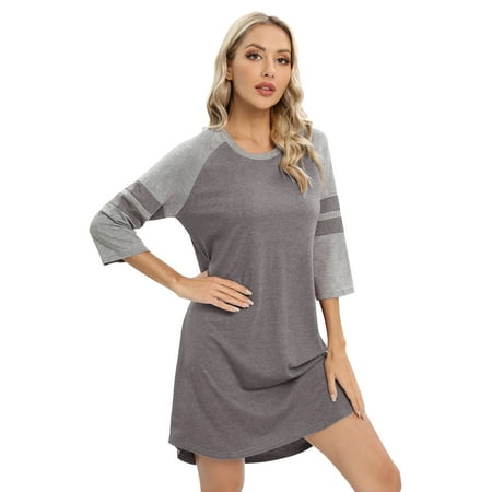 Nightgowns for Women Sleepshirt 3/4 Sleeves Night Shirts Strip Sleep Dress