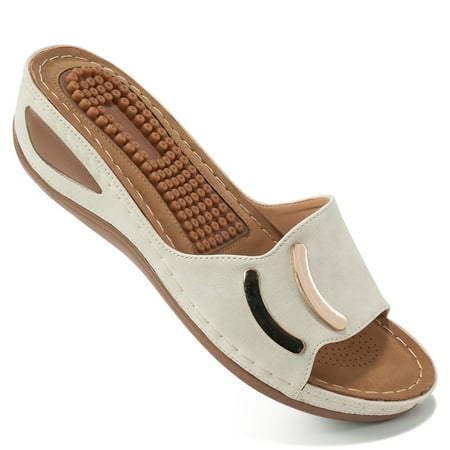 Aomigoct Womens Sandals for Women Wedge Ladies Casual Platform Open Toes Slides