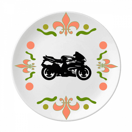 Motorcycle Mechanical Black Illustration Flower Ceramics Plate Tableware Dinner Dish