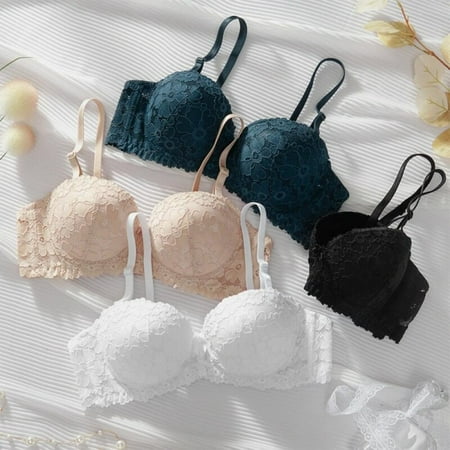 Clearance!French Style Half Cup Lace Embroidery Bra Elegant Breathable Side Gathering Push Up Charming Bralette A/B Cup
