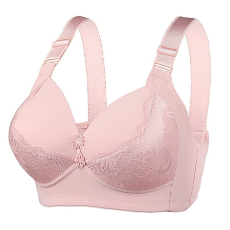 

OVBMPZD Women s Casual Sexy Lace Bra Front Buttons Shaping Cup Shoulder Straps Push-up Underwear Bra Lightly Plus Size Extra-Elastic Wireless Pink M