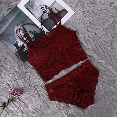 Women s Cami and Panty Set Floral Lace Two Piece Bralette Lingerie Set