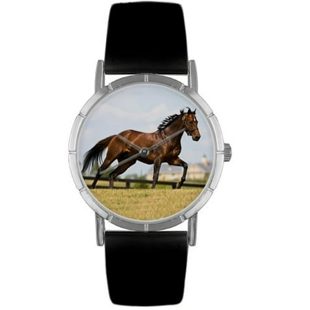 Whimsical Watches Kids R0110032 Classic Thoroughbred Horse Black Leather And Silvertone Photo Watch