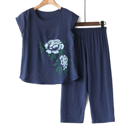 Summer Savings HJCOMMED Women s 2 Piece Outfits Women Casual Floral Printed Round Neck Short Sleeve Pullover Top And Loose Elasticated Long Wide Leg Trousers Set Comfortable Home Wear Pajamas Navy
Summer Savings HJCOMMED Women s 2 Piece Outfits Women Casual Floral Printed Round Neck Short Sleeve Pullover Top And Loose Elasticated Long Wide Leg Trousers Set Comfortable Home Wear Pajamas Navy
