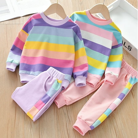 2-8T Toddler Kids Rainbow Outfit Striped Sweatshirts Tops and Sweatpants Little Girls Tracksuits Set
2-8T Toddler Kids Rainbow Outfit Striped Sweatshirts Tops and Sweatpants Little Girls Tracksuits Set