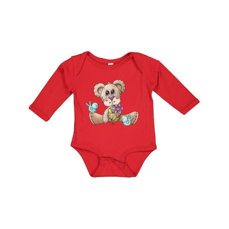 Inktastic Teddy Bear Bluebirds and Flower Gift Baby Boy Long Sleeve Bodysuit