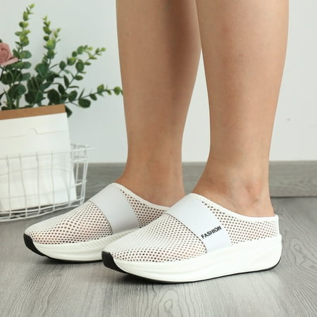 NEGJ Fashion Summer Women Casual Shoes Mesh Surface Breathable Lightweight Wedge Heel Thick Sole