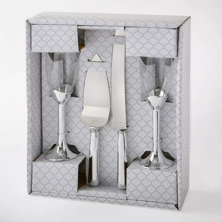 Silver Toned Champagne Flutes and Server
