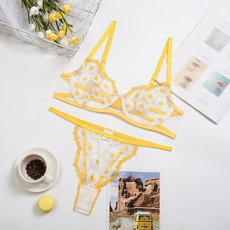 ALSLIAO Women Sexy Lace Bra G-String Set Sleepwear Underwear Embroidered Lingerie Yellow S
ALSLIAO Women Sexy Lace Bra G-String Set Sleepwear Underwear Embroidered Lingerie Yellow S