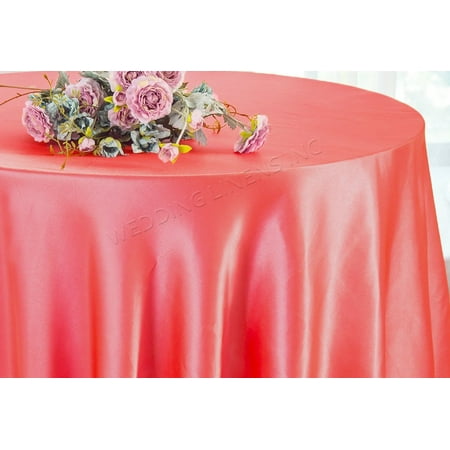 Wedding Linens Inc. 132 inch Heavy Duty Round Satin Tablecloth Table Cover Linens - Coral