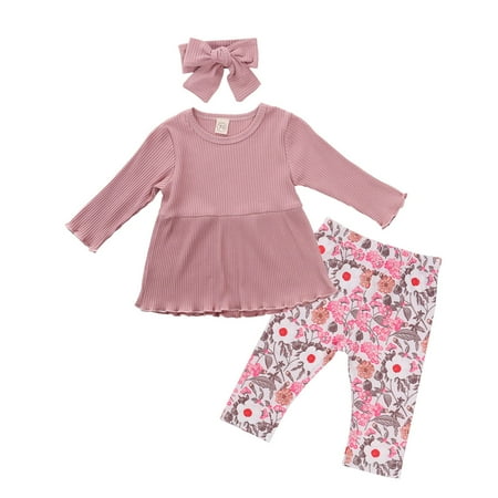 Meihuida Infant Girls Clothing Set T-Shirt + Variegated Pants + Bow Hairband