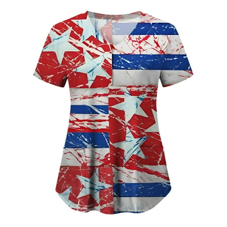 Women Casual Independence Day Printed Short Sleeve Pocket Loose Top V-Neck Pocket Top Scrubs Top Uniform Nurses Clothing Workwear Simple Streetwear
Women Casual Independence Day Printed Short Sleeve Pocket Loose Top V-Neck Pocket Top Scrubs Top Uniform Nurses Clothing Workwear Simple Streetwear