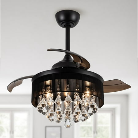 36 in. Indoor Black Modern Retractable Crystal Ceiling Fan with Remote and Light Kit - Overall: 36 x 36 x 22
36 in. Indoor Black Modern Retractable Crystal Ceiling Fan with Remote and Light Kit - Overall: 36 x 36 x 22