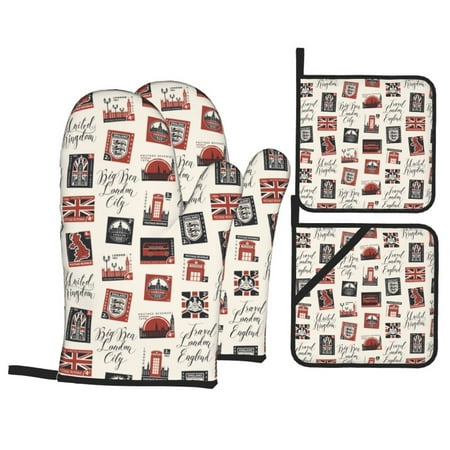 Oven Mitts and Pot Holders 4 pcs Set England Stamps print Heat Resistant Pot Holders Oven Mitts for kitchen Non-Slip Hanging Loop Oven Glove Potholders for Baking Cooking
Oven Mitts and Pot Holders 4 pcs Set England Stamps print Heat Resistant Pot Holders Oven Mitts for kitchen Non-Slip Hanging Loop Oven Glove Potholders for Baking Cooking