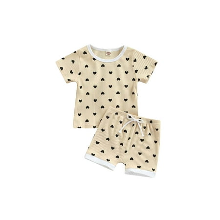 Nokpsedcb Toddler Baby Girls Summer 2Pcs Outfit Sets Short Sleeve Ribbed T-shirt + Heart Print Shorts with Drawstring Apricot 0-6 Months
Nokpsedcb Toddler Baby Girls Summer 2Pcs Outfit Sets Short Sleeve Ribbed T-shirt + Heart Print Shorts with Drawstring Apricot 0-6 Months