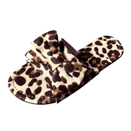 WANYNG Ladies Fashion Summer Cloth Leopard Print Bow Flat Plus Size Casual Slippers Womens Oh Yeah Slippers Womens Slippers Size 11.5