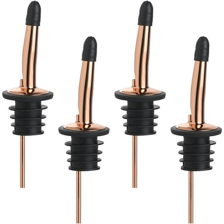 Stainless Steel Classic Bottle Pourers Tapered Spout - Liquor Pourers with Rubber Dust Caps 4 Pack