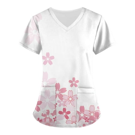TKing Fashion Women Plus Size Scrubs Top V-Neck Short Sleeve Printed Pockets Work Blouse for Women White M
TKing Fashion Women Plus Size Scrubs Top V-Neck Short Sleeve Printed Pockets Work Blouse for Women White M