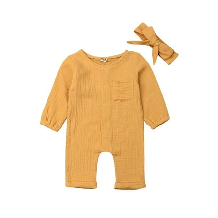 Newborn Baby Girl Jumpsuit Cotton Solid Romper Long Sleeve One-Piece Bodysuit with Headband Infant Summer Clothes 
Newborn Baby Girl Jumpsuit Cotton Solid Romper Long Sleeve One-Piece Bodysuit with Headband Infant Summer Clothes