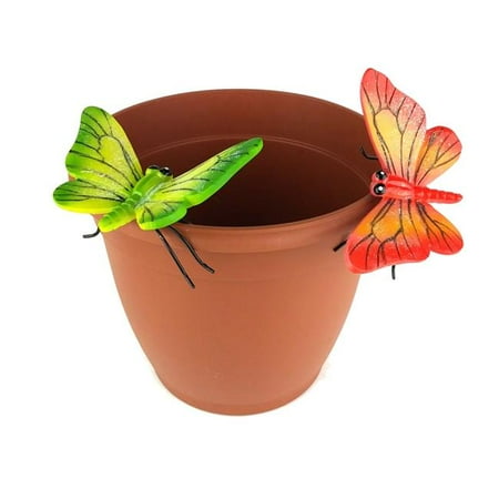 Butterfly Flower Pot Sitter Hanger Orange & Green - 2 Piece