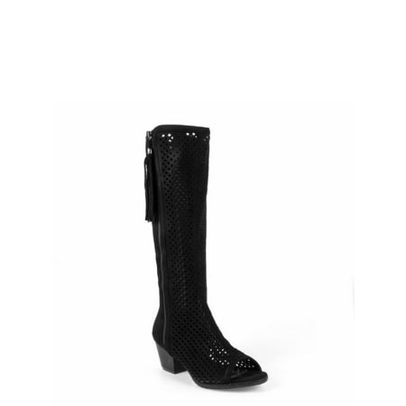 Nature Breeze Peep Toe Women s Perforated Boots in Black