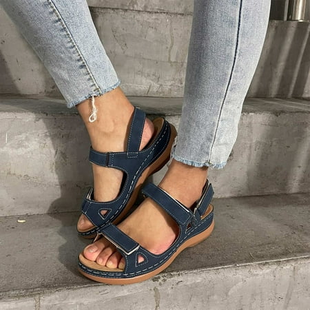 

Jsaierl Orthopedic Sandals for Women Dressy Summer Wide Stripe Shoes Lightweight Beach Roman Sandals Casual Shoes Size 7.5