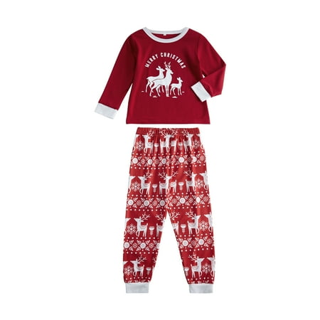 Spring hue Christmas Family Pajamas Set Deer Print T-shirt+Trousers/Romper