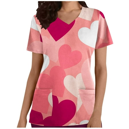 CYMMPU Women s V-Neck Pocketed Scrub_Tops Nurse Workwear Uniform Clearance Going out Tops Summer Tees Short Sleeve Shirts Trendy Valentine s Day Tunic Love Heart Printing Fashion Tshirts Pink M
CYMMPU Women s V-Neck Pocketed Scrub_Tops Nurse Workwear Uniform Clearance Going out Tops Summer Tees Short Sleeve Shirts Trendy Valentine s Day Tunic Love Heart Printing Fashion Tshirts Pink M