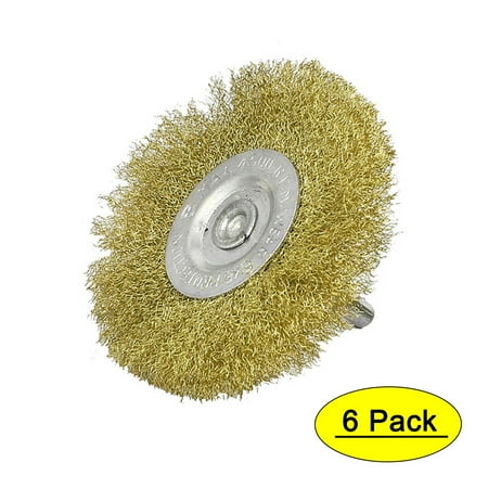 6mmx75mm Brass Plated T Shaped Crimped Wire Wheel Brush Polishing Tool 6pcs