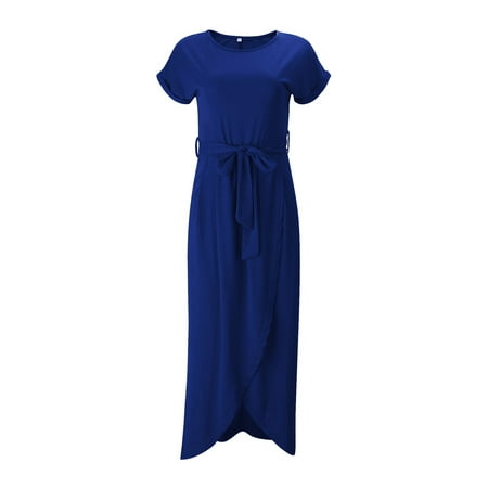 Binpure Women Solid Color Dress with Waistband Round Collar Short Sleeve Irregular Hem One-piece
Binpure Women Solid Color Dress with Waistband Round Collar Short Sleeve Irregular Hem One-piece