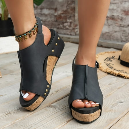 AXXD Black Wedge Sandals for Women Summer Round Toe Ladies Beach Shoes Boho Casual Thick Sole Sandals
AXXD Black Wedge Sandals for Women Summer Round Toe Ladies Beach Shoes Boho Casual Thick Sole Sandals
