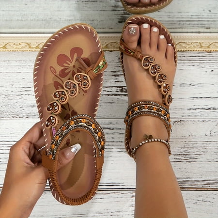 ASWMXR Women‘s Boho Style Flat Sandals Heart & Rhinestone Decor Elastic Strap Slip On Shoes Summer Beach Sandals
ASWMXR Women‘s Boho Style Flat Sandals Heart & Rhinestone Decor Elastic Strap Slip On Shoes Summer Beach Sandals