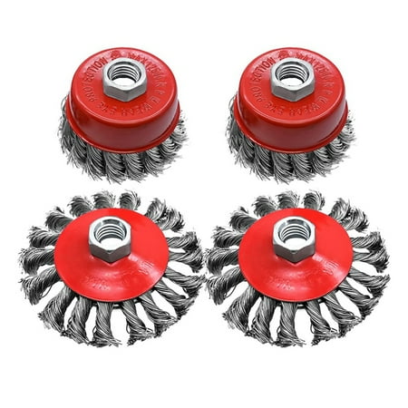 4 Pack Wire Wheel Brush Cup Brush 3 Inch Knotted Carbon Steel Wire Wheels with M14 Threaded Arbor
4 Pack Wire Wheel Brush Cup Brush 3 Inch Knotted Carbon Steel Wire Wheels with M14 Threaded Arbor