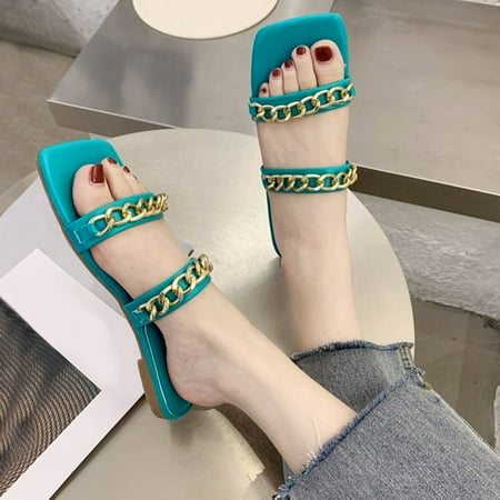 uikmnh Slippers for Women Spring Summer Women Slippers Metal Chain Flat Heel Flat Casual Beach Shoes Blue 9
uikmnh Slippers for Women Spring Summer Women Slippers Metal Chain Flat Heel Flat Casual Beach Shoes Blue 9