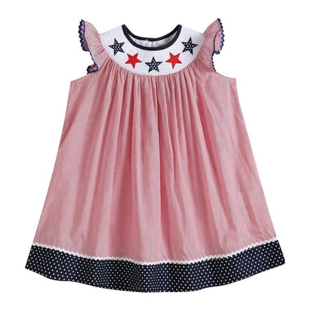 Red Americana Smocked Bishop Dress