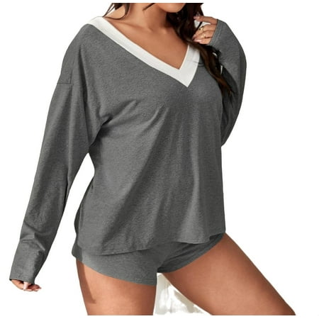 Womens Plus Pajamas Sets Colorblock Short Sets Sleepwear PJ Set Dark Grey 4XL
Womens Plus Pajamas Sets Colorblock Short Sets Sleepwear PJ Set Dark Grey 4XL