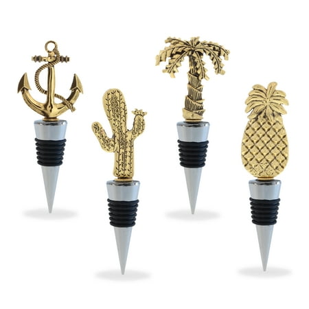 

Cheers Cactus Pineapple Palm Tree Anchor Metal Wine Stopper Set of 4 – Elegant Vacuum Seal Reusable Wine Bottle Stoppers Airtight Leak Proof Bottle Topper Cork Plug Home Decor Bar Tool Accessory