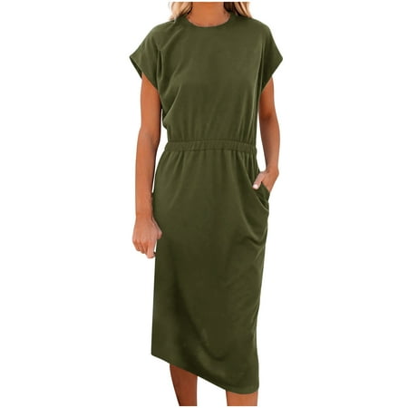 Mrat Short Sleeve Round-Neck Knee-High Dress Women s Ruched Dresses Fashion Ladies Summer Casual Pocket O-Neck Solid Short Sleeve Fold Dress Female Summer Corset Dress
Mrat Short Sleeve Round-Neck Knee-High Dress Women s Ruched Dresses Fashion Ladies Summer Casual Pocket O-Neck Solid Short Sleeve Fold Dress Female Summer Corset Dress