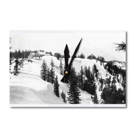 Crater Lake, Oregon - Winter Scene on the Rim of Crater Lake (Acrylic Wall Clock)