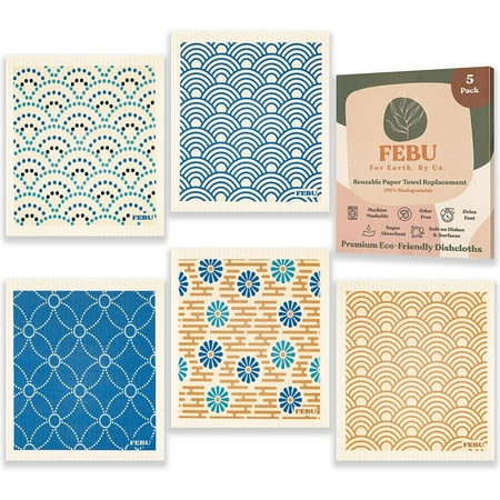 Swedish Dishcloths for Kitchen | 5 Pack Blue Geometric Swedish Dish Towels | Cellulose Sponge Cloths | Non Scratch Reusable Paper Towels | No Odor Biodegradable and Reusable Kitchen Dish Rags
Swedish Dishcloths for Kitchen | 5 Pack Blue Geometric Swedish Dish Towels | Cellulose Sponge Cloths | Non Scratch Reusable Paper Towels | No Odor Biodegradable and Reusable Kitchen Dish Rags