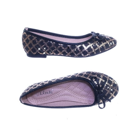 Karra46 by Link Children Girls Fancy Round Toe Ballet Flat w Criss Cross Glitter