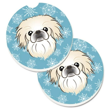 Snowflake Pekingese Set of 2 Cup Holder Car Coaster