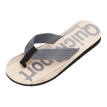 

SEMIMAY Fashion Spring And Summer Men Flip Flops Flat Bottom Lightweight Non Slip Wood Grain Casual Style Beach Grey