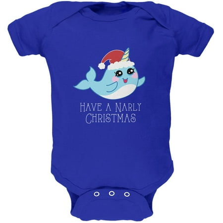 Narwhal Have a Narly Gnarly Christmas Soft Baby One Piece Royal 9-12 M